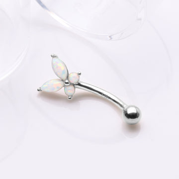 Detail View 1 of 14 Karat White Gold Prong Set Marquise Butterfly Fire Opal Sparkle Curved Barbell-White Opal